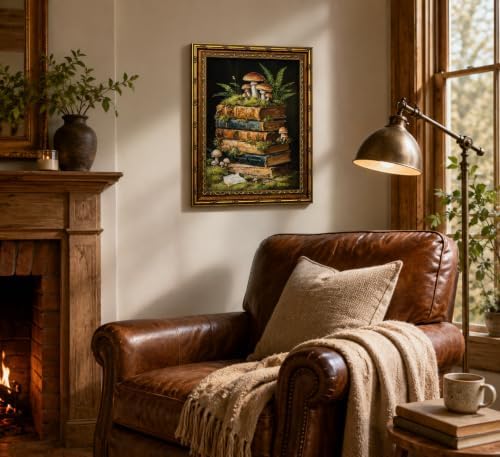 3D Textured Canvas Wall Art Vintage Carved Gold Frame Retro Stacked Books - Image 7