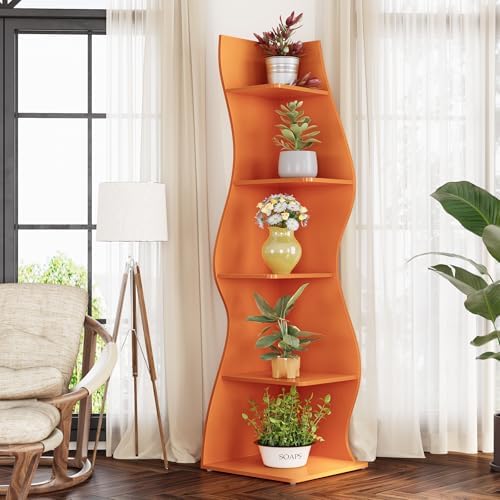 LITTLE TREE Small Corner Shelf, Modern 5-Tier Wall Wavy Corner Bookshelf - Image 6
