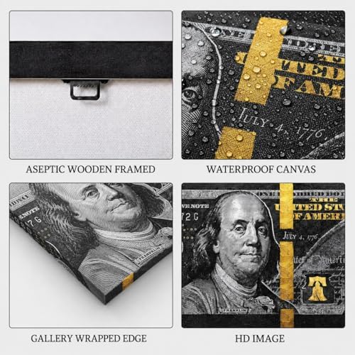 Yatsen Bridge Money Wall Art Black and Gold 3 Panel 100 Dollar Bill Canvas Print - Image 6