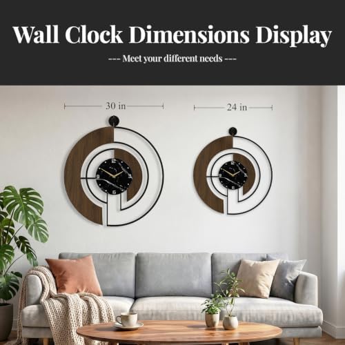 Cuspin 24 Inch Wall Clock Modern Walnut Marble Dial Large Decorative Clock - Image 7