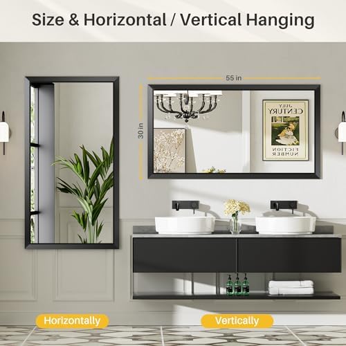 Briivue Black Metal Framed Bathroom Wall Mirror, 55x30 Inch - Image 6