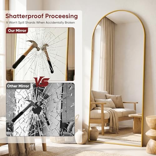 Antok 71" x 32" Arched Full Length Floor Mirror, Aluminum Frame - Image 6