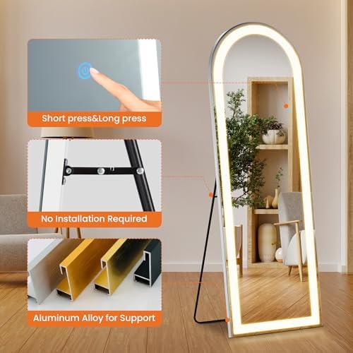 Alpen Arched LED Full Length Mirror, 63x21 Floor Mirror - Image 7