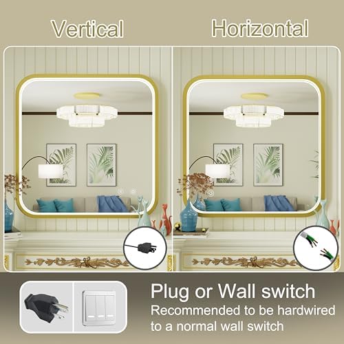 30"x30" Gold LED Bathroom Mirror - Image 6