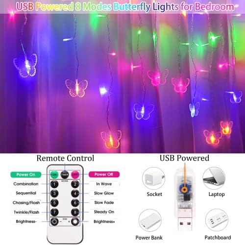 120 LED 20FT Butterfly Curtain Fairy Lights USB Pluged - Image 7