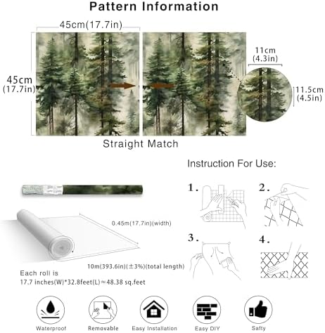 HAOKHOME Forest Wallpaper Peel and Stick Tree Green Woodland 17.3in x32.8ft - Image 7