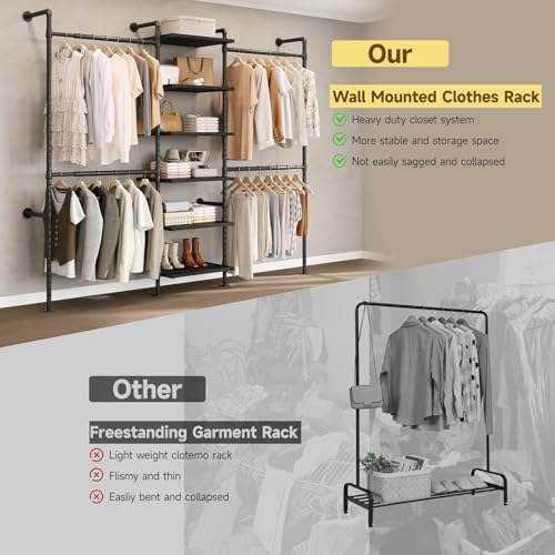 T1 Wall Mounted Closet System, Industrial Pipe Clothing Rack - Image 6