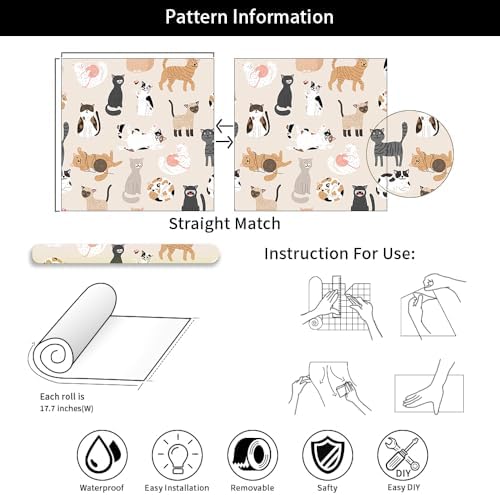 MuralPeel Modern Cute Beige Boho Cat Yarn Animal Pet Peel and Stick Wallpaper - Image 7