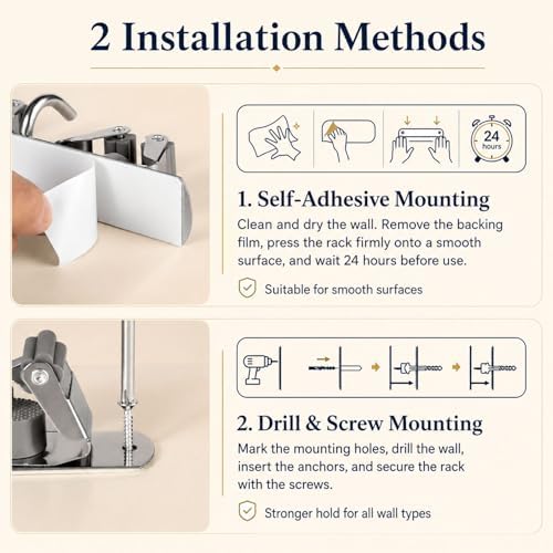 voze 5 Racks and 4 Hooks Mop and Broom Holder Wall Mount, Self Adhesive Heavy - Image 6