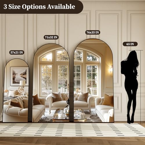 Krymnar 71"x32" Arched Full Length Mirror, Brushed Black Aluminum Frame Floor - Image 6