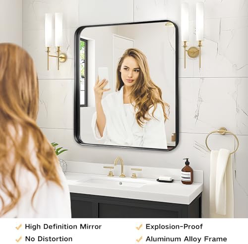 Black Bathroom Vanity Mirror Over Sink 24X24, Wall Mounted Square Mirror - Image 6