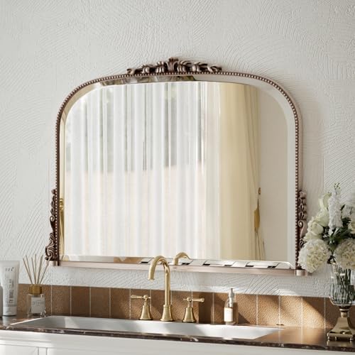 Wall Beaded Mirror, 36 x 27 Inch Round Top Right Angle Wall Mirror, Tempered - Image 7