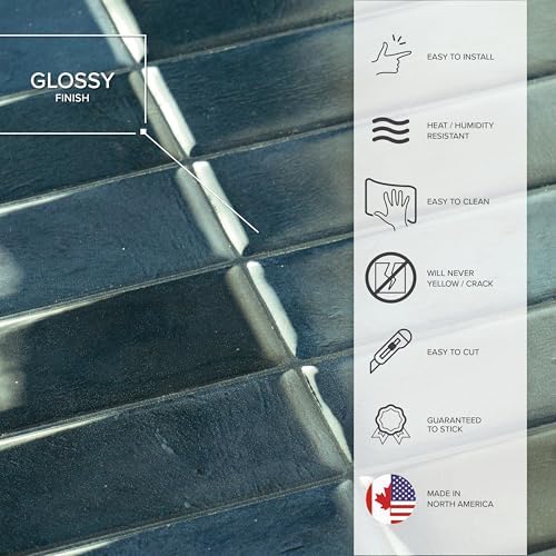 Smart Tiles Peel and Stick backsplash, Stacked Petrol Blue - Image 6