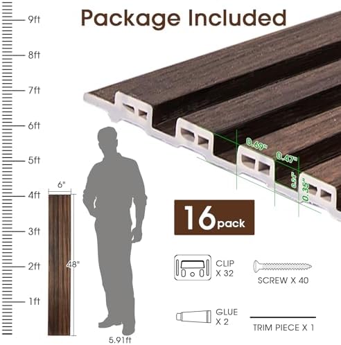 WPC Slat Wall Panels 16 Pack 48" x 6", Waterproof Fluted Wall Paneling - Image 4