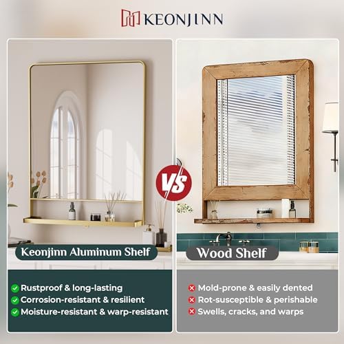 Keonjinn 18" x 28" Gold Bathroom Mirror - Image 7