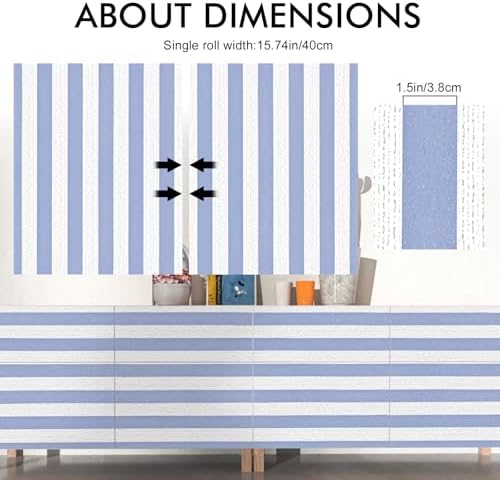 Blue Stripe Peel and Stick Wallpaper A Set of 15.7" x 472" Blue and White - Image 6
