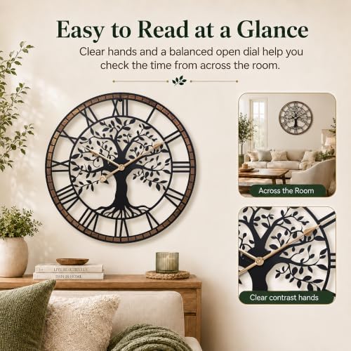 24 Inch Large Modern Metal Tree Wall Clock - Image 6