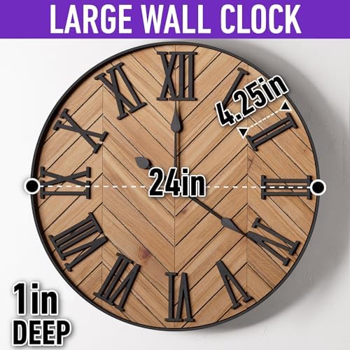 Large Wall Clock 24" Round, Silent Metal & Wood - Image 6