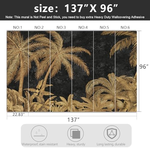-Gold Palms Botanical Backdrop Large Fabric Wallpaper Retro Tropical Plant - Image 4
