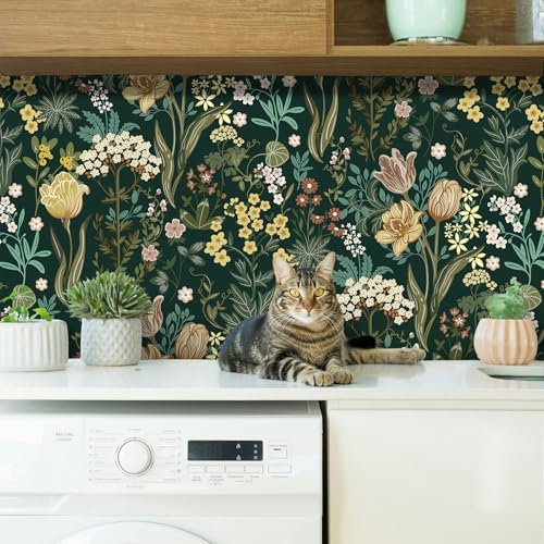 Floral Peel and Stick Wallpaper Boho Vintage Dark Green 78.7’’17.3’’ - Image 6
