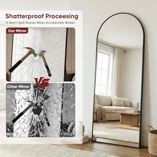 Antok 58" x 20" Arched Full Length Floor Mirror, Aluminum Frame - Image 6