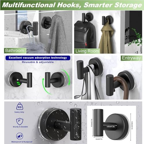 Suction Cup Hooks for Shower, Stainless Steel Towel Hooks for Bathroom Wall - Image 6