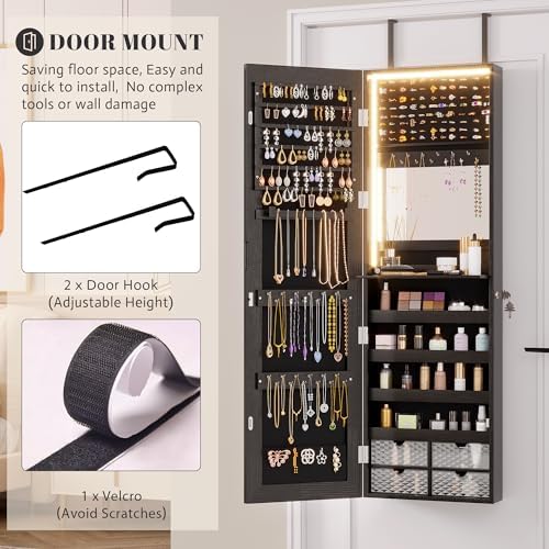 Vlsrka 47.2" Jewelry Armoire Organizer, Wall/Door Mounted Jewelry Cabinet - Image 6