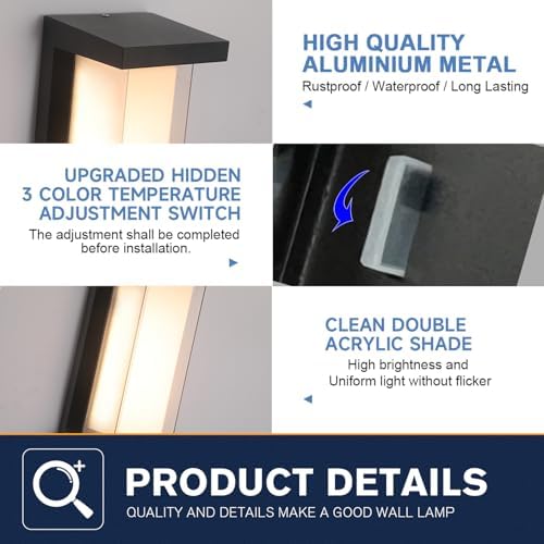 2 Pack 24W Outdoor Wall Lights Exterior/Interior LED 3-Color Adjustable 2100LM - Image 7