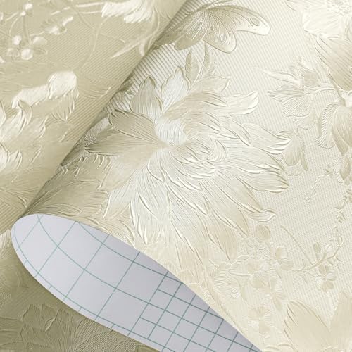 15.7x317 Beige Floral Wallpaper Textured Peel and Stick Wallpaper Embossed - Image 7