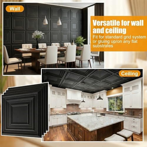 Nuanchu 60 Pcs Drop Ceiling Tiles 12x12 Inch, Glue up PVC Wall Panels - Image 6