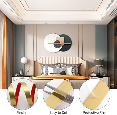 Gaahing 196.8" x 0.5" Shiny Gold Molding & Wall Trim, Flexible Peel and Stick - Image 6