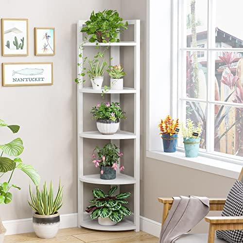 Tribesigns 5 Tier Corner Shelf, Modern Corner Bookshelf Small Bookcase Storage - Image 6