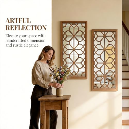 Set of 2 13x30 Inch Large Maroon Shatterproof Carved Floral Wood Frame Wall - Image 6