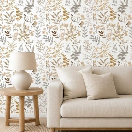 Beige Botanical Floral Peel and Stick Wallpaper 17.7"x70.8" - Image 6