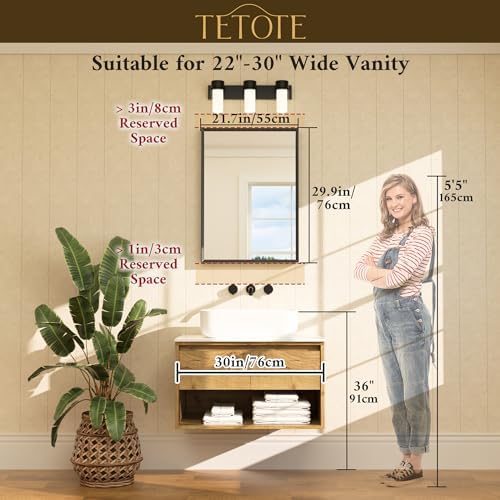 TETOTE Brushed Nickel Mirror 22" x 30" Rectangle Beveled Frame Bathroom Vanity - Image 6