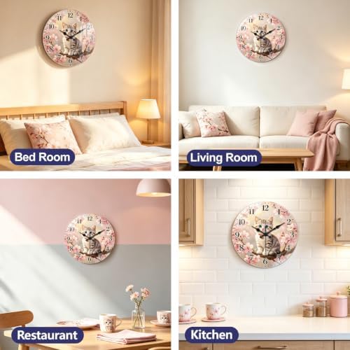 peacoblue Cherry Blossom Cat Wall Clocks Battery Operated - Image 6