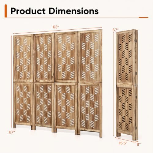 GIANTEX 4 Panel Folding Room Divider, Wood Privacy Screen - Image 7