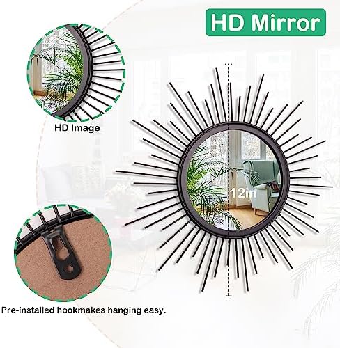 3 Pack Black Metal Wall Mirrors Sunburst Wall Mirrors Home Décor Art Decorative - Image 7