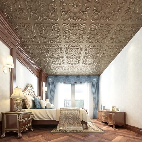 Art3dwallpanels Drop Ceiling Tiles, 24 x 24 Inch, 12 Pack, Antique Gold - Image 6