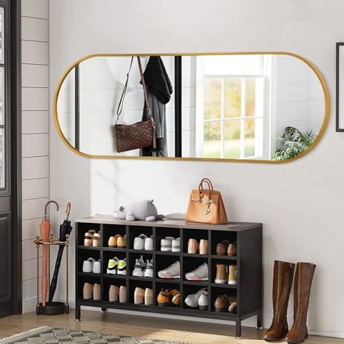 JJUUYOU Oval Full Length Bathroom Mirror Wall Mounted Mirror Gold Metal Mirrors - Image 7