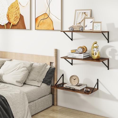 Heimlove 24W x 12D Deep Floating Shelves Set of 3 Rustic Brown - Image 6