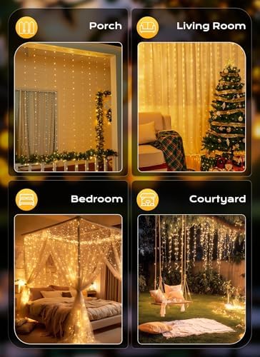 Brightown 2 Pack 300 LED Fairy Curtain Lights, 9.8ft x 9.8ft String Lights - Image 7