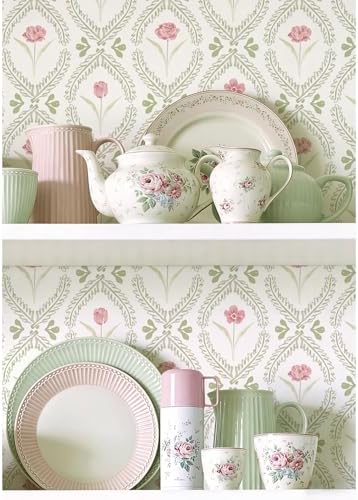 Orainege Peel and Stick Wallpaper Green Pink Floral Wallpaper - Image 7