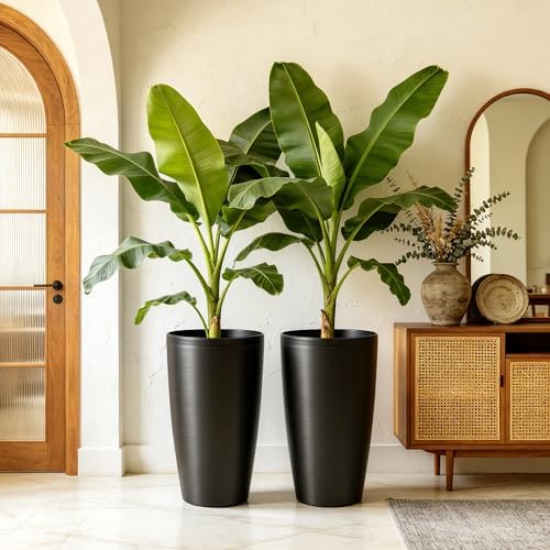Autodaya 22.8" Tall Outdoor Planters Set of 2, Faux Brushed Steel Finish - Image 6