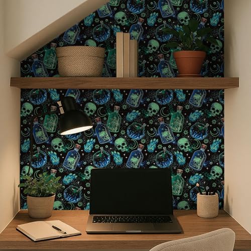 FLFK Peel and Stick Wallpaper, Skulls and Magic Cauldrons - Image 6