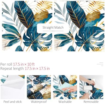 ReWallpaper Tropical Peel and Stick Wallpaper Blue Gold Leaf Wall Paper - Image 7