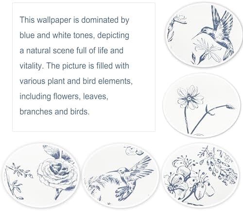 Safiyya Peel and Stick Modern Wallpaper Floral Birds Contact Paper Blue and - Image 6