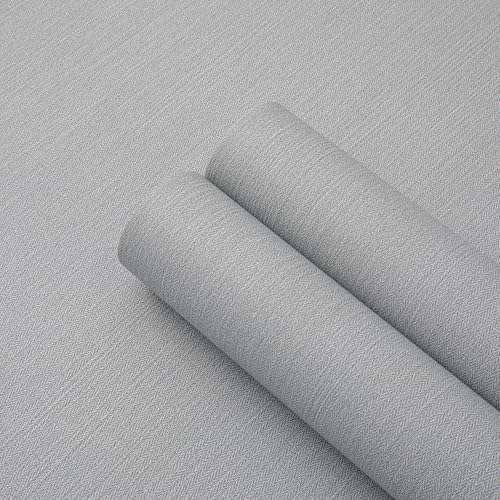 24"x393" Gray Fabric Peel and Stick Linen Textured Wallpaper - Image 7
