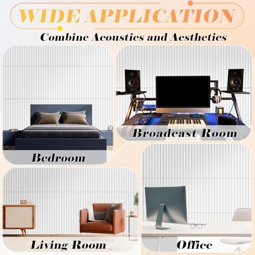 16" x 12" Acoustic Panels 12 Pack, Self-Adhesive 3D Wall Tiles White - Image 7