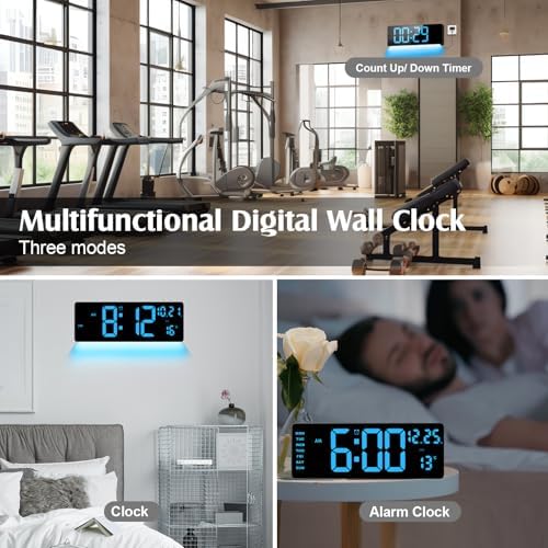 16.5" Digital Wall Clock, 6-Color Dimmable Night Light - Image 6